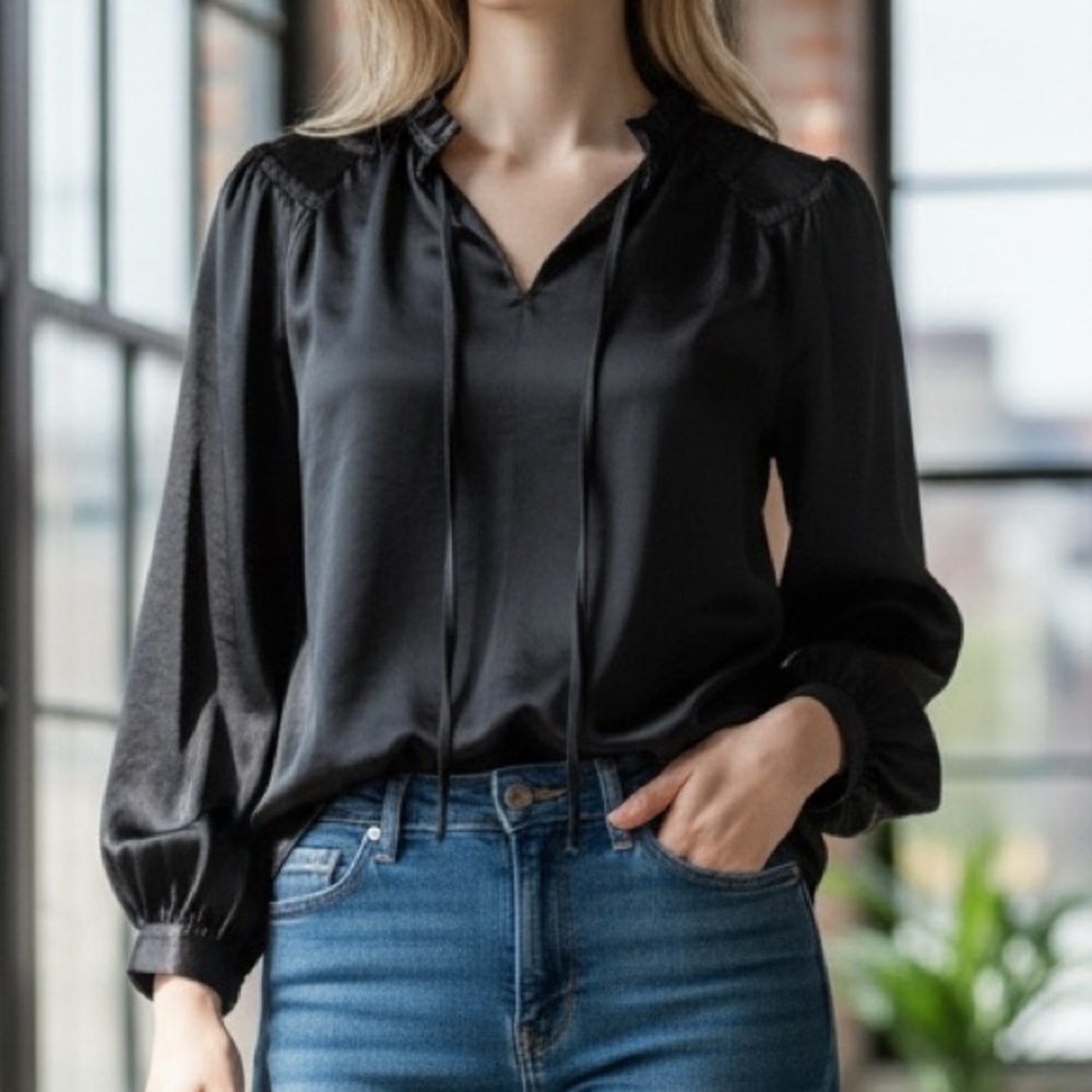 Philosophy Black Satin LongSleeve Blouse